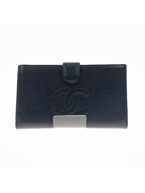 Chanel Caviar Leather Coco Mark Long Wallet Black